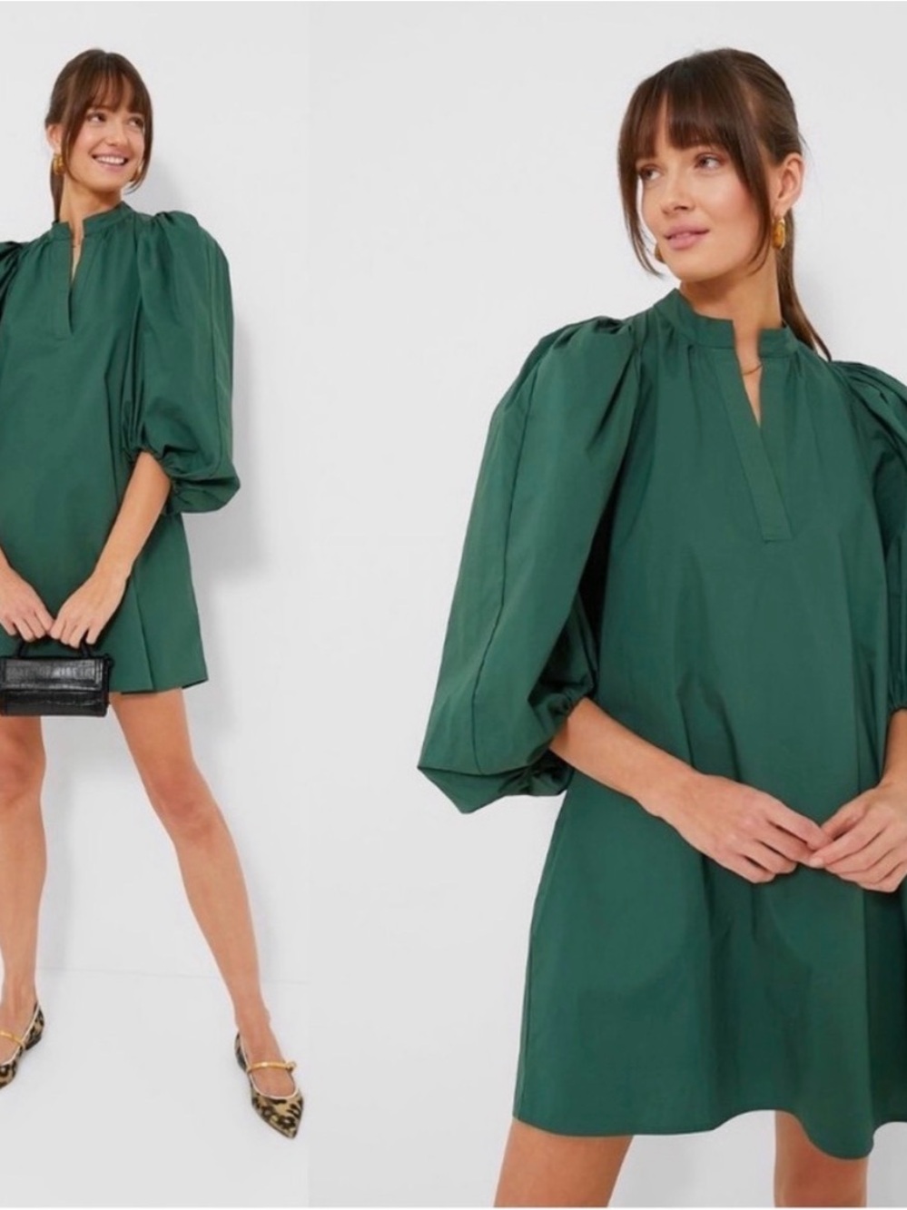 Tuckernuck Forest Green Puff Sleeve Mini Dress